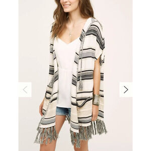 Striped Hooded Fringe Sweater